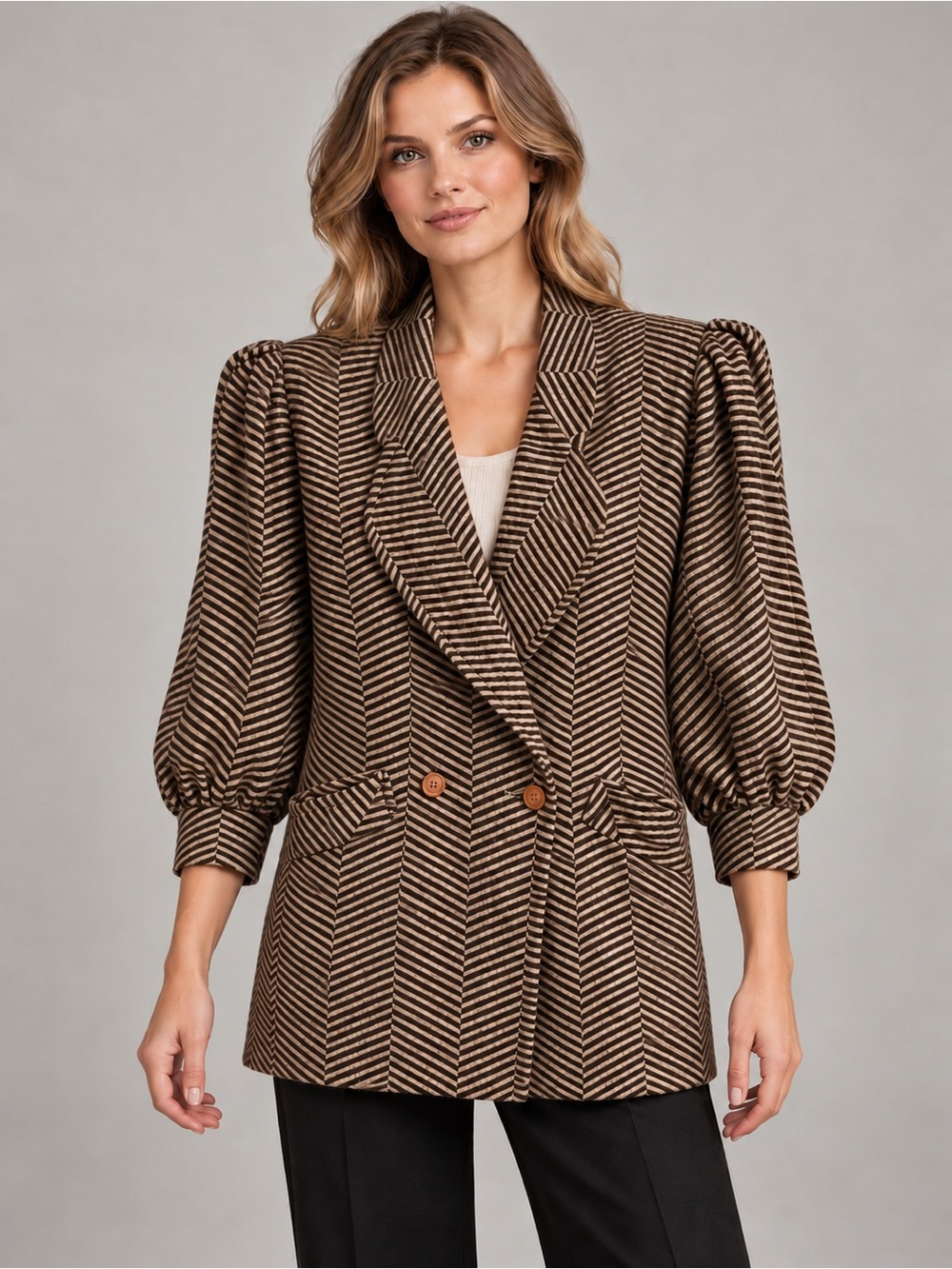 Fabulous Marcella Priani Vintage 80’s Brown Wool Balloon Sleeves Blazer Size 10